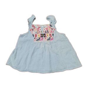 Entro Embroidered Boho Sleeveless Flowy Top Light Blue Size Large